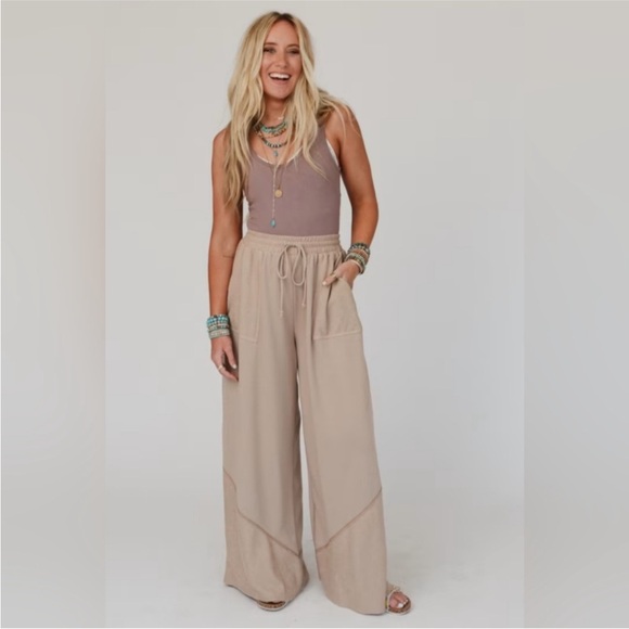 NWOT Three Birds Nest The Nest All Set Wide Leg Pants - Medium, Meerkat - Picture 6 of 15